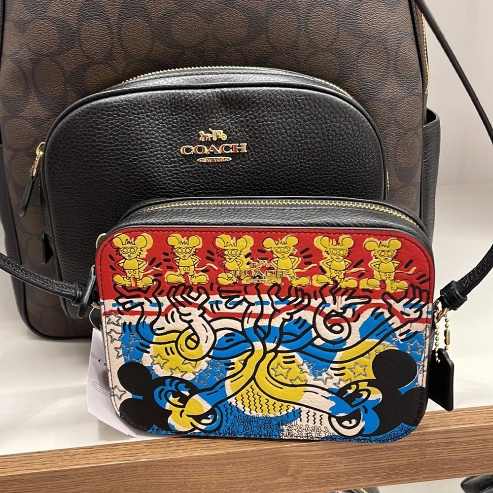 Coach Disney Mickey Mouse X Keith Haring Mini Camera Bag Gold/Chalk Black Multi